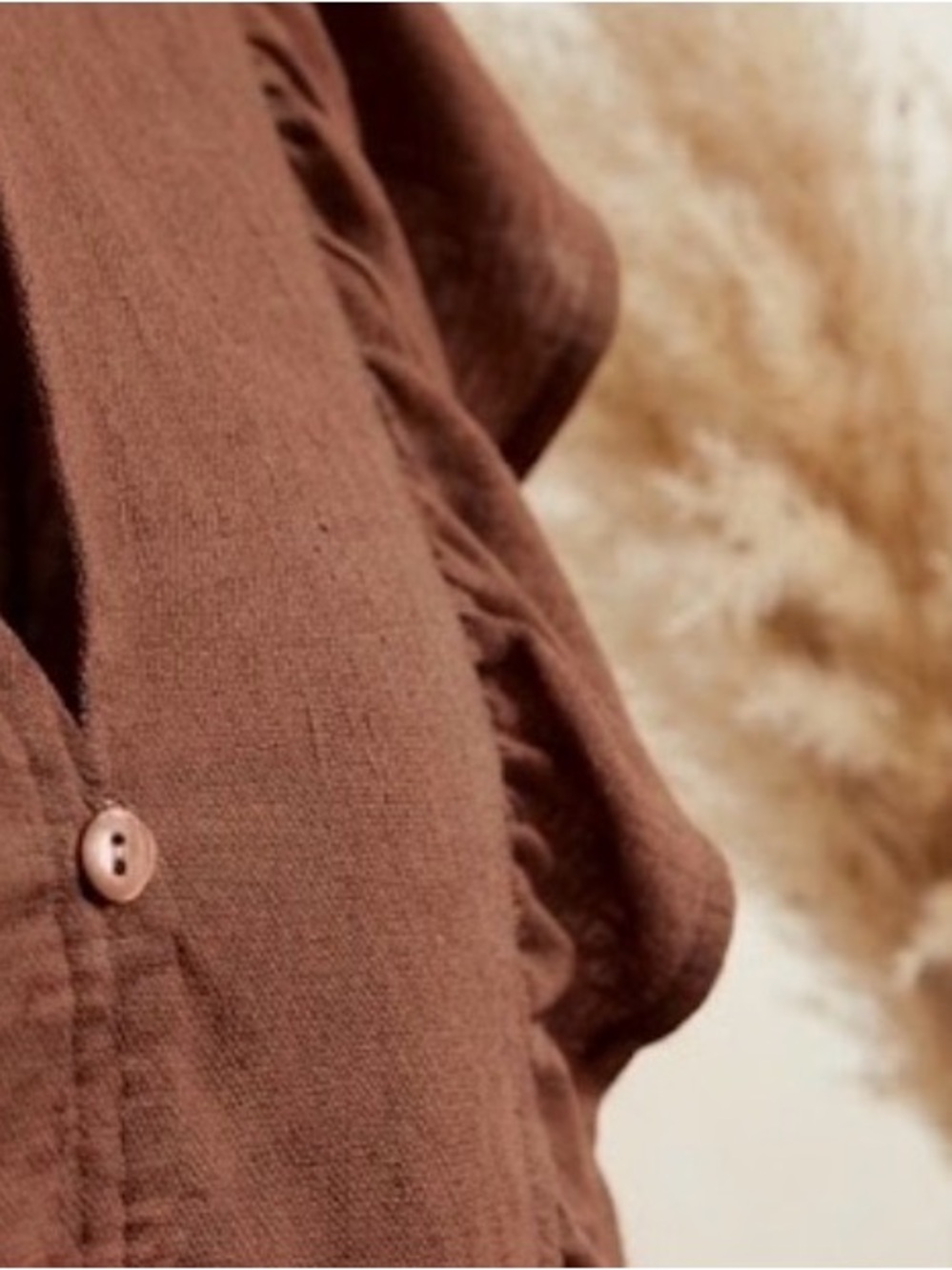 Rust Brown Ruffle Sleeve Button-Front Women’s Top - Picture 2 of 5